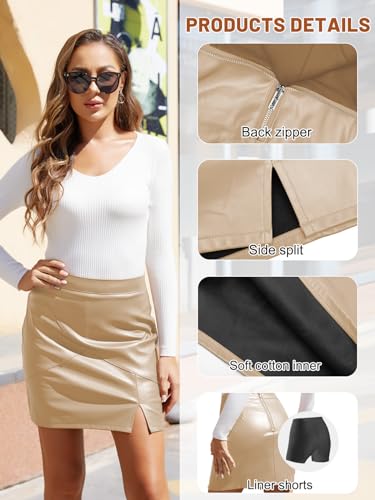 Womens Faux Leather Skirt High Waisted Bodycon Pencil Mini Skirts with Shorts