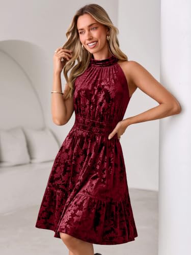 Simplee Womens Velvet Halter Wedding Guest Cocktail Fall Winter Mini Dress