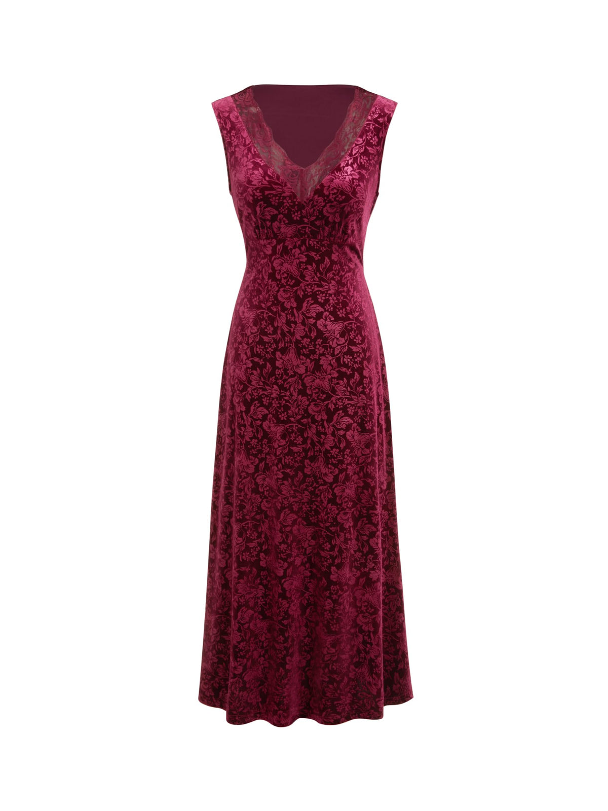 CIDER Fall Velvet Maxi Dress Women V Neck Lace Trim Sleeveless Dress