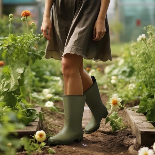 Hisea Women Rubber Boots Wide Calf Rain Boots Matte Surface Waterproof