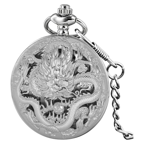 Dragon Design Quartz Pocket Watch Roman Numerals with Chain Birthdays