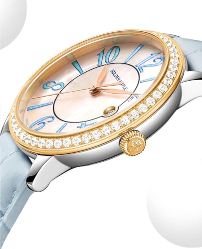 GOLDEN MAPLE Dainty Watches for Women, Mother-of-Pearl Dial and Swiss