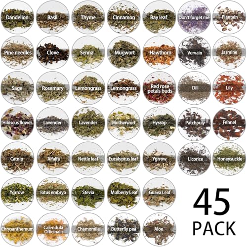45-Bottle Dried Herbs Kit for Witchcraft, Wicca Altar and Magic Spells