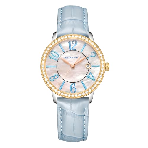 GOLDEN MAPLE Dainty Watches for Women, Mother-of-Pearl Dial and Swiss