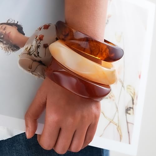 Chunky Resin Acrylic Bangle Bracelets for Women, Colorful Wide Geometric Bangles Set, Statement Stackable Bracelet Jewelry Gift