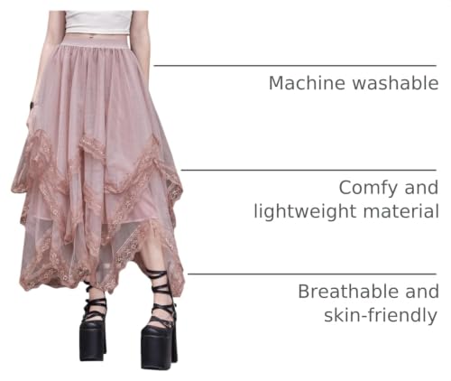 SHENHE Women's Lace Trim Layered Mesh Tulle Skirt Asymmetrical Goth Skirt