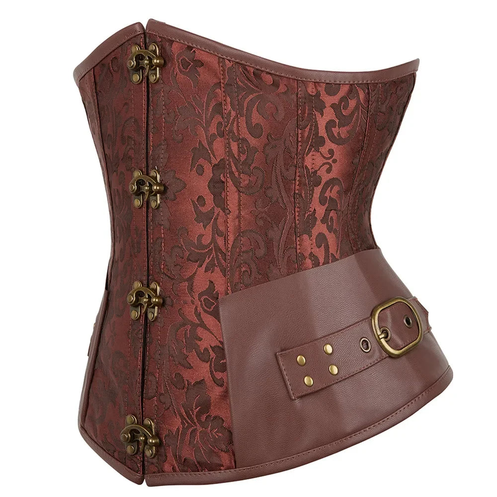 Embroidered Faux Leather Underbust Corset Waist Cincher