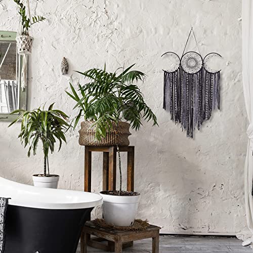 Black Triple Moon Goddess Dream Catcher Macrame Wall Hanging, Pagan Decor