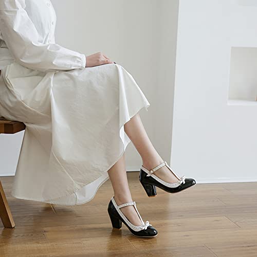 Bellirala Womens Rockabilly Shoes T-Strap Mary Jane Block High Heel Closed Toe Pumps