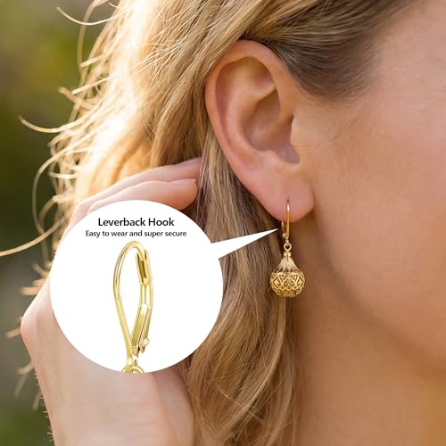 Women's Filigree Gold Silver Earrings with Hypoallergenic Leverback Texture