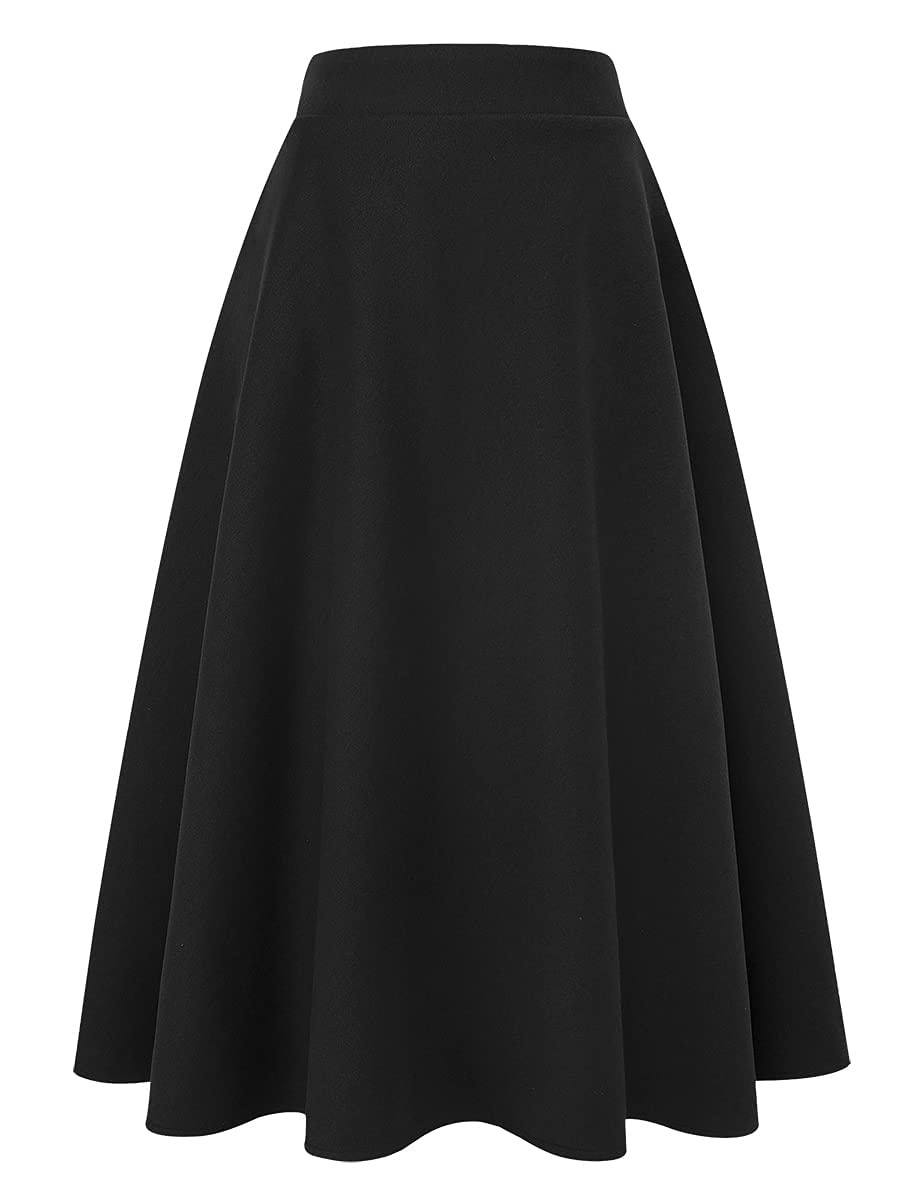 Womens Long Wool Plaid Skirt Aline High Waist Fall Winter Skirts