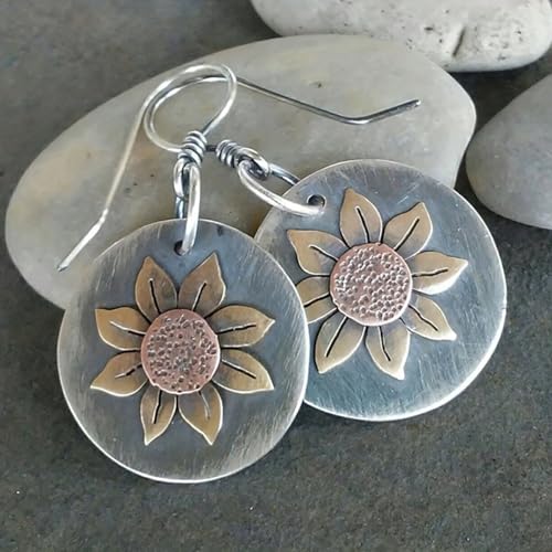 Gray Teardrop Flower Boho Dangle Earrings