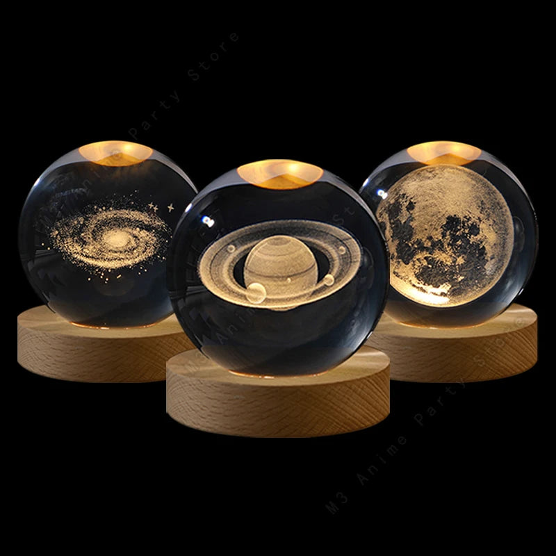Unique 3d Crystal Ball Night Light LED Lamp Bedside Table Glowing Galaxy Lamp Saturn Planets Moon... Main image
