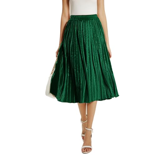 TONCHENGSD Women's Fall Winter Velvet Midi Skirt High Elastic Waist Pleated Skirt