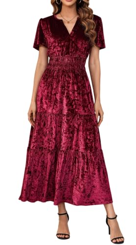 R.Vivimos Womens Fall Winter Velvet Elastic Waist Maxi Dress Main image