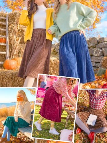 Women Velvet Midi Skirt Elastic A-Line Swing Skirts Christmas Wedding Formal Holiday Wear Fall Winter Outfits