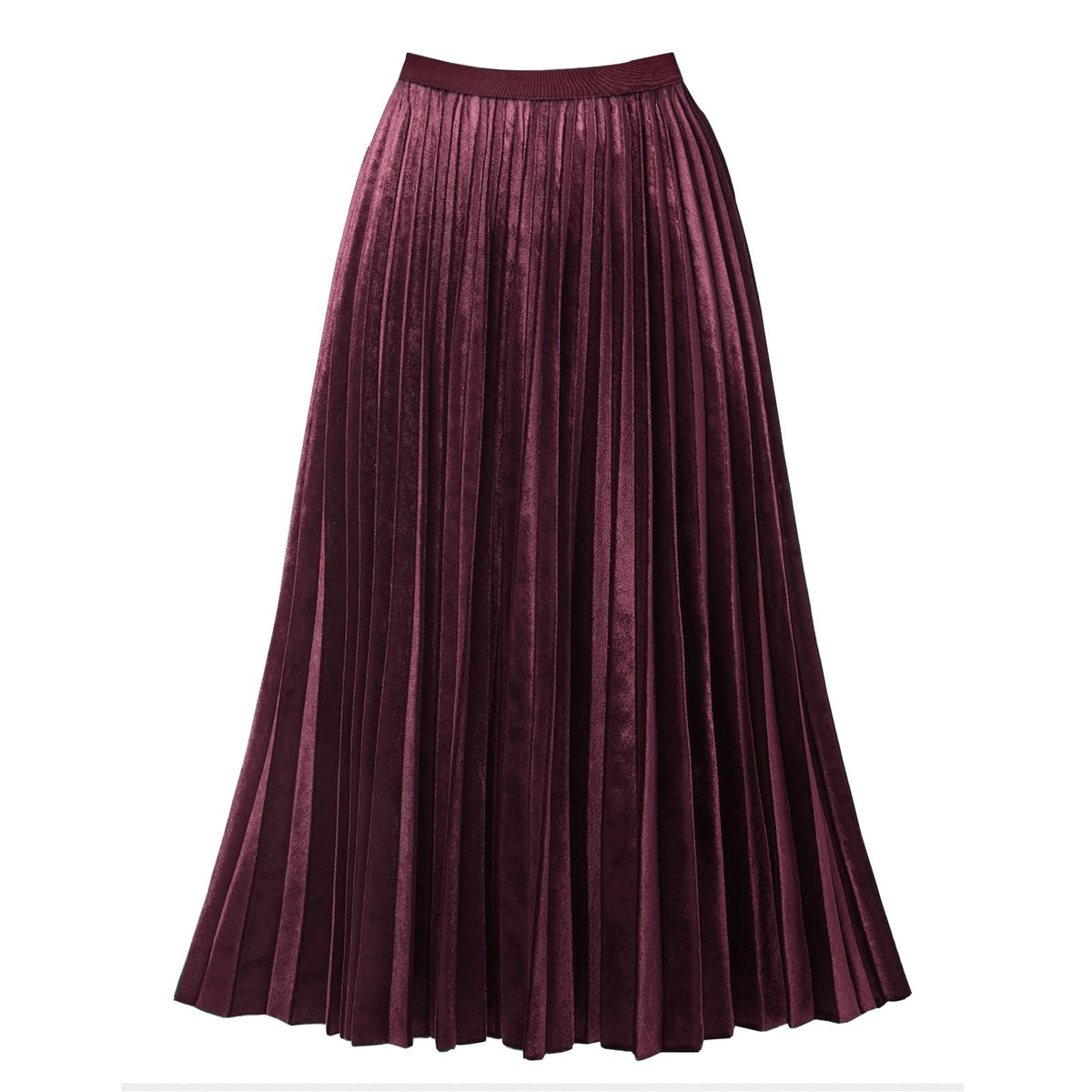 Women's Pleated High Waist Flowy Midi Skirt Velvet