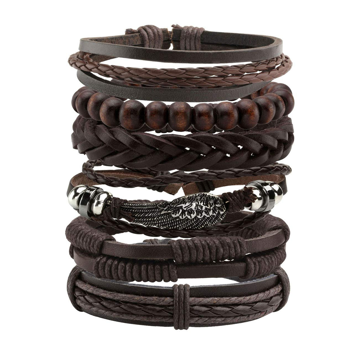 6-12PCS Braided Faux Leather Bracelet Punk Cuff Wrap Bracelets for Men Women Adjustable