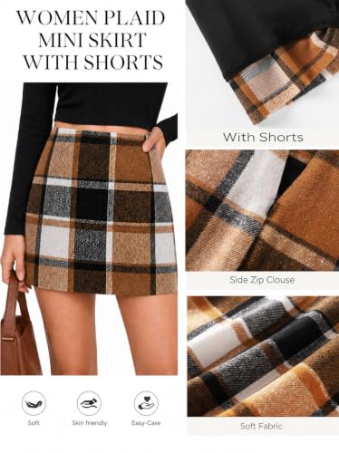 Rapbin Womens High Waist Plaid Skirt Fall Winter Bodycon Pencil Mini Skort