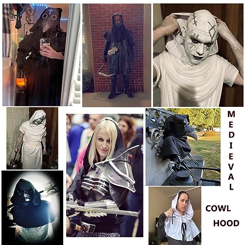 BLESSUME Medieval Cowl Hat Cross Necklace Wicca Pagan Hood Cosplay Accessory