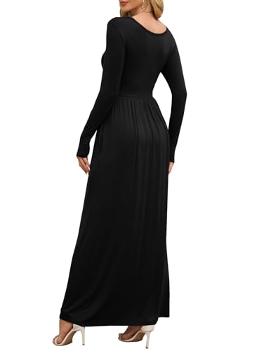 DEARCASE Women's Maxi Dress Long Sleeve Crewneck Empire Waist Long Dresses