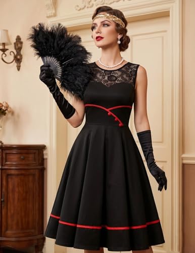 Bbonlinedress Women's 50s Vintage Floral Lace Retro Rockabilly Sleeveless Round Neck Cocktail Party Swing Dress