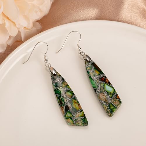 Jasper Stone Fishhook Drop Earrings