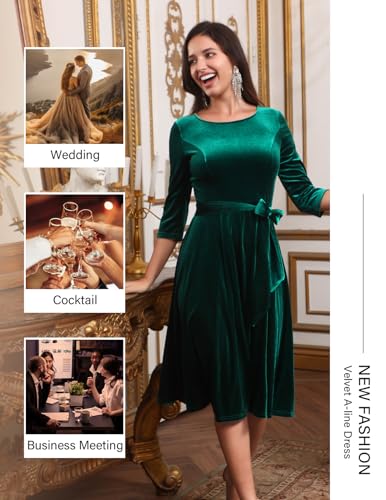 DRESSTELLS Velvet Cocktail Dress for Women, 2025 Winter Christmas Holiday Dress, 3/4 Long Sleeves Party Formal Gala