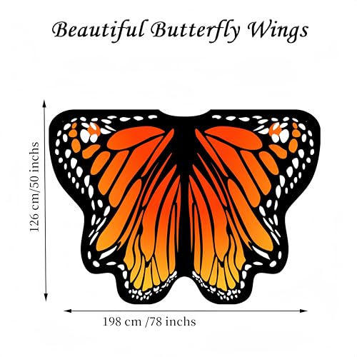 Sunlisky Adult Butterfly Costume Women Monarch Butterfly Wings Cape Shawl Halloween 3Pcs Mask Headband