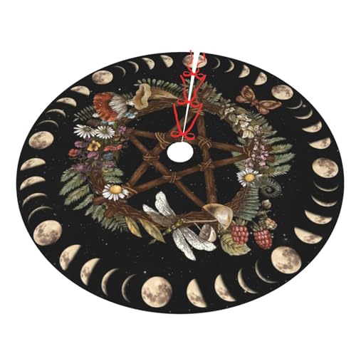 Wicca Moon Phase Witchy Star Magic Mushroom 36 Inch Christmas Tree Skirt Carpet Mat Funny Party Soft Cover Mat Decor Supplies for Xmas Halloween Decorations Occasion Farmhouse
