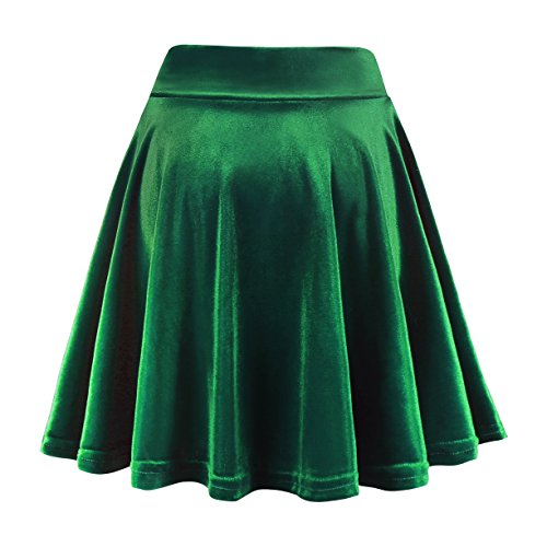 Urban CoCo Women's Crushed Velvet Mini Skater Skirt Pleated Stretchy A-Line