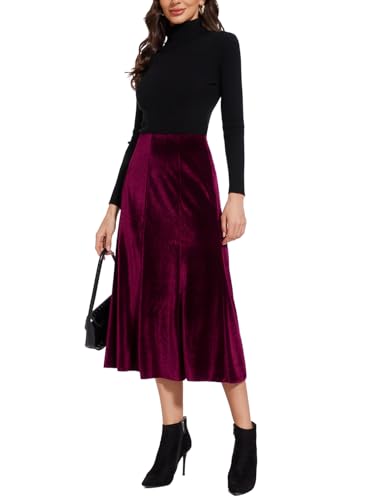 Women’s Elegant Vintage Velvet Midi Skirt Flowy 8-Panel Design Secondary image