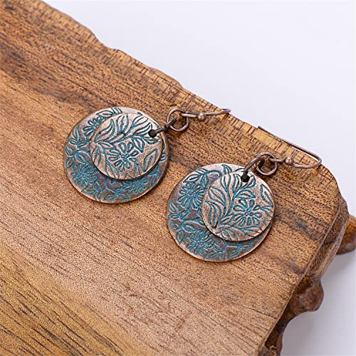 Vintage Bronze Spiral Leaf Hoop Boho Earrings