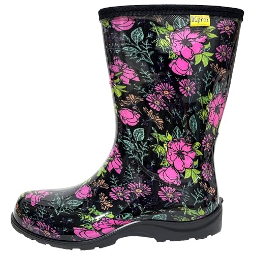 Women's Rain Boots Waterproof Mid Calf Rubber Boots For