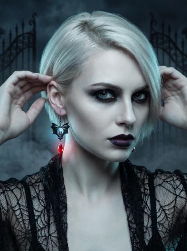 Gothic Bat Earrings for Women Black Red Crystal Dangle Drop Earrings Dark Punk Vampire Bat Earrings Hypoallergenic Vintage Goth Vampire Earrings Halloween Cosplay Party Jewelry