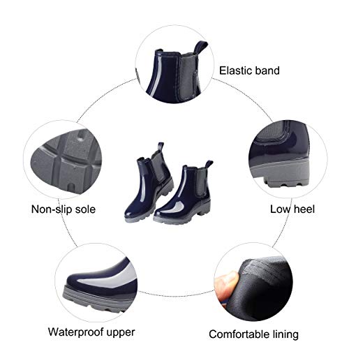 Women's Short Rain Boots Waterproof Slip On Ankle Chelsea