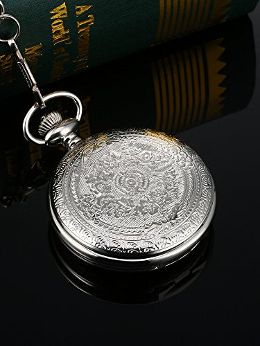 Men's Quartz Pocket Watch with Black Dial and Chain