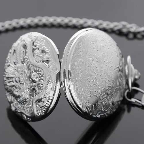 Dragon Design Quartz Pocket Watch Roman Numerals with Chain Birthdays