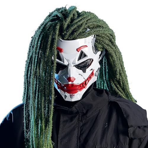 IUUBVV Futuristic Clown Mask, White and Red, Cosplay Costume Accessory