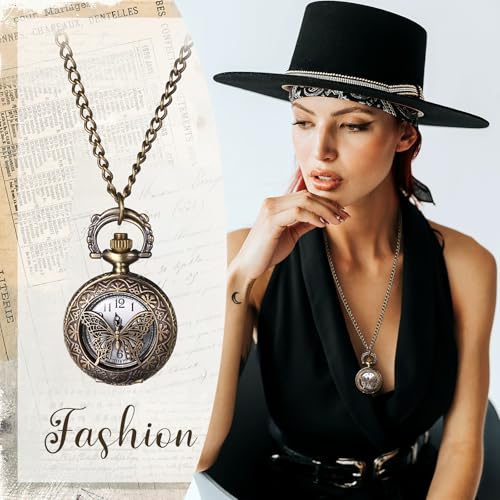 Hollow Butterfly Pocket Watches: Women's Bronze Vintage Analog Quartz