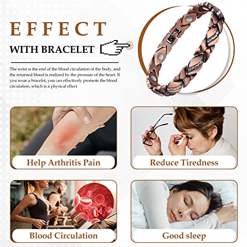 Pure Copper Bracelets for Women,Ultra Magnetic Bracelets for Women with 3500 Gauss Magnets,Crystal Valentine's Day Jewelry Gift, Sizing Tool