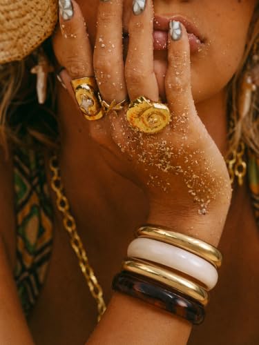 Acrylic Gold Bangle Bracelets for Women, Chunky Brown Stackable Bangles Set, Trendy Thick Resin Statement Cuff Bracelet Stack, Fashion Jewelry Gift