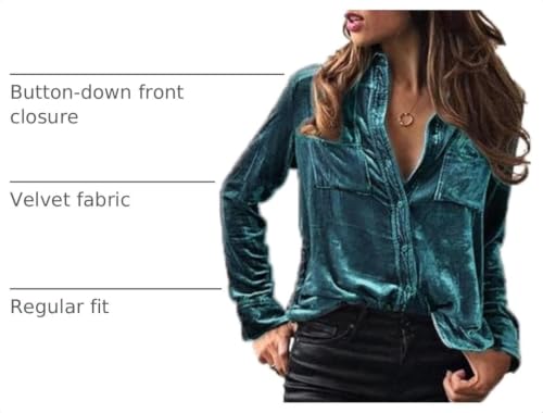 Chvity Velvet Tops for Women Vintage Long Sleeve Button Down Shirts Blouse for Pocket