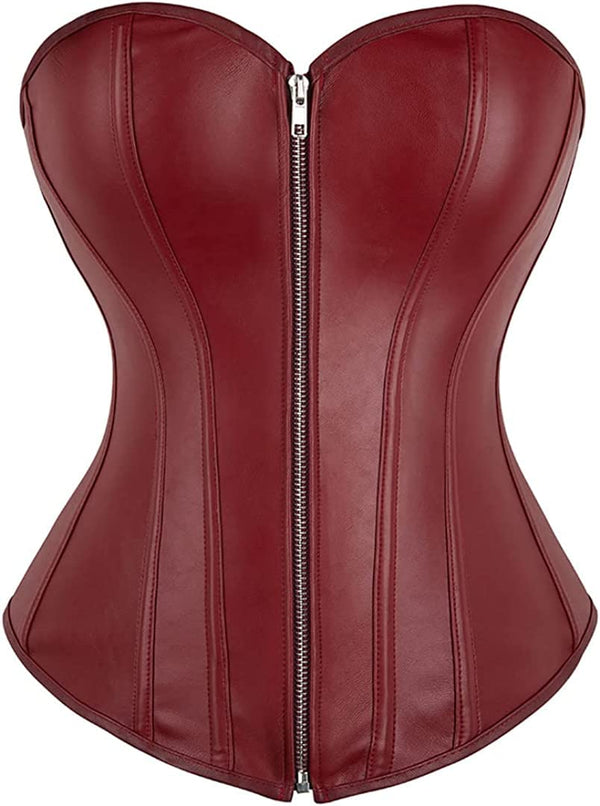 Faux Leather Steampunk Corset Top with Zipper