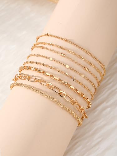 IFKM Gold Bracelets for Women, 14K Gold Plated Dainty Link Chain Bracelet set, Trendy Stackable Layered Bracelets jewelry Gifts