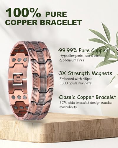 Copper Bracelet for Men-3X Strength Magnetic Bracelet-Ring Set