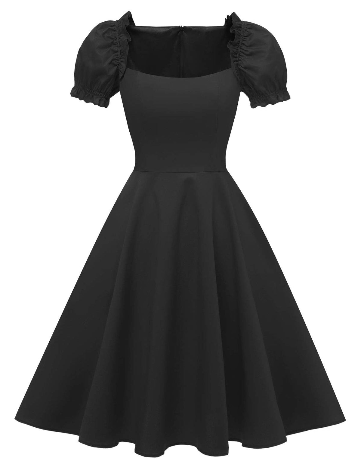 Women's Puff Short Sleeve 1950s Party Dresses Square Neck Aline Dress with Pockets