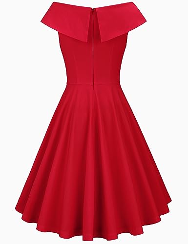 MUXXN Women's 1950s Retro Vintage Sleeveless V Neck Midi Cocktail Swing Dress