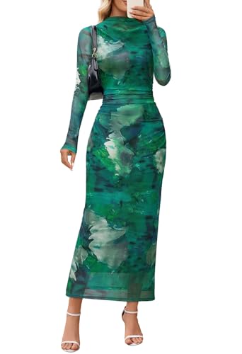 MEROKEETY Womens Fall Long Sleeve Floral Wedding Guest Maxi Dress