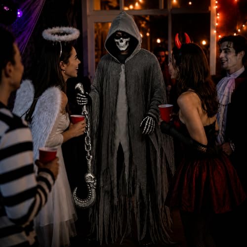 Grim Reaper Costume Set Unisex Halloween Hooded Cape Cosplay Ghost Cloak